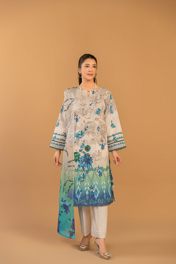3 Piece Unstitched Printed Lawn Suit | JJ126