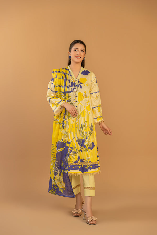 3 Piece Unstitched Printed Lawn Suit | JJ129