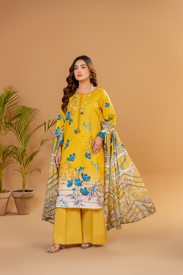3 Piece Unstitched Printed Lawn Suit | JJ134