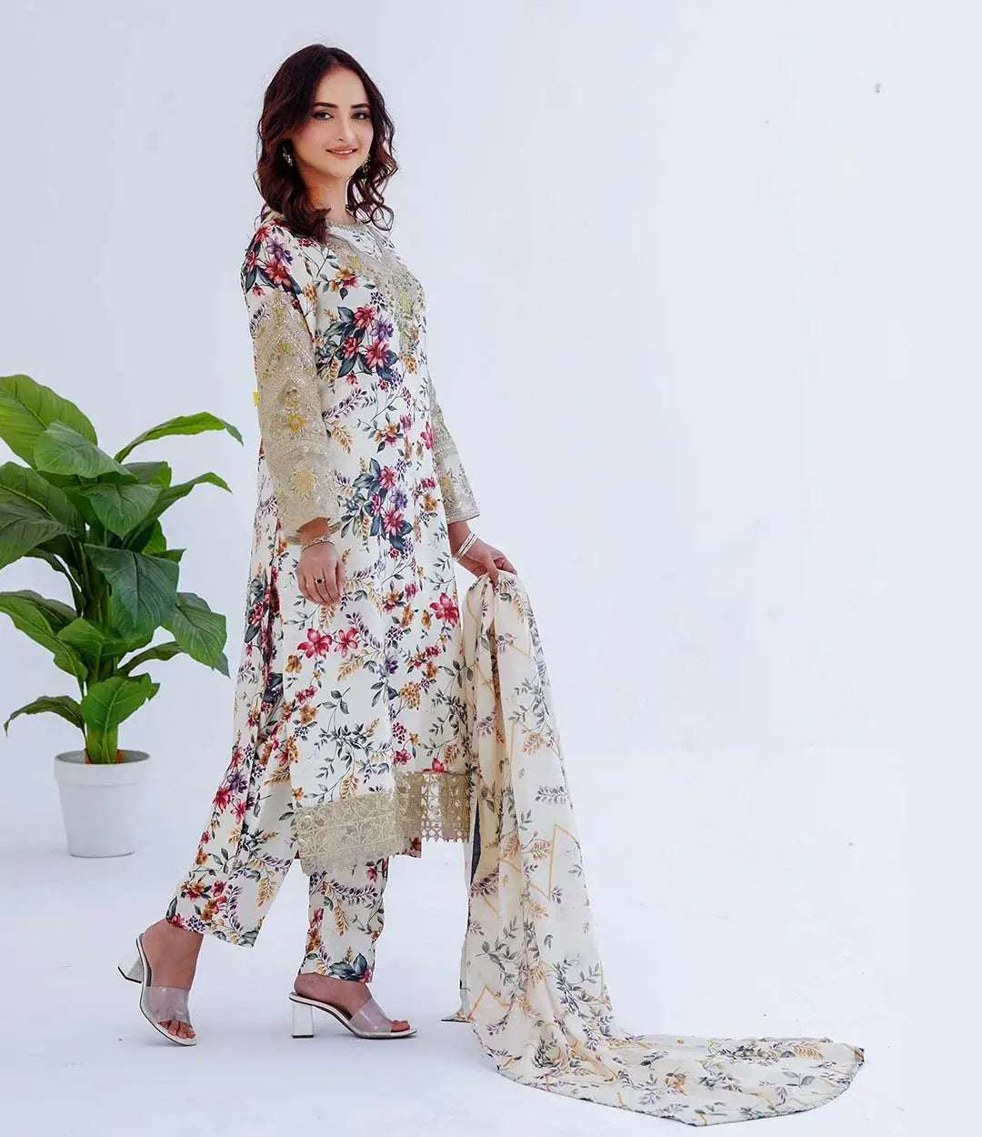 Soft Charmeuse 3-Piece Printed Suit (Ready to Wear) - S08