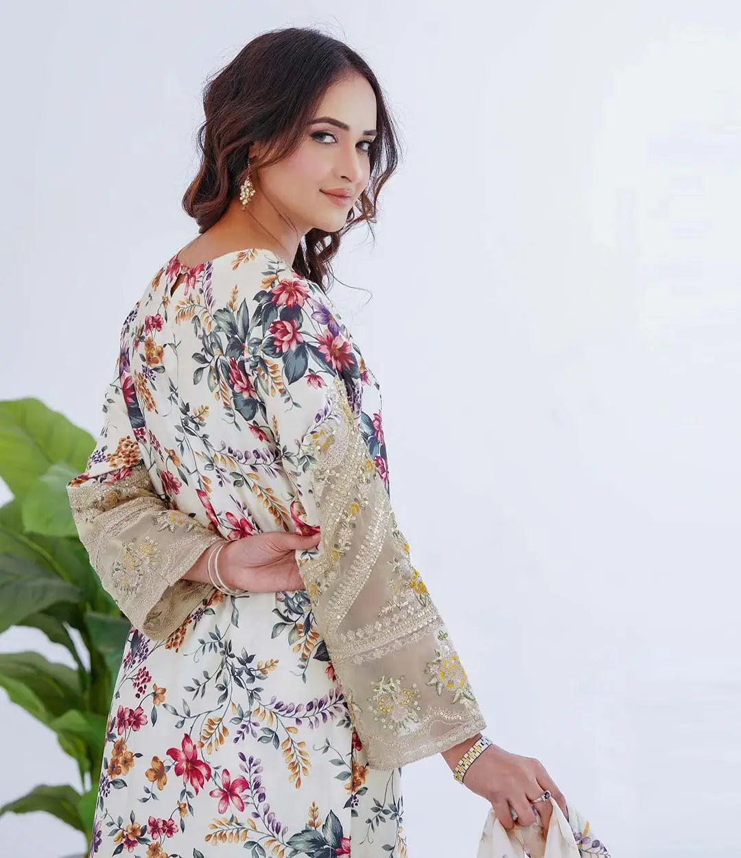 Soft Charmeuse 3-Piece Printed Suit (Ready to Wear) - S08