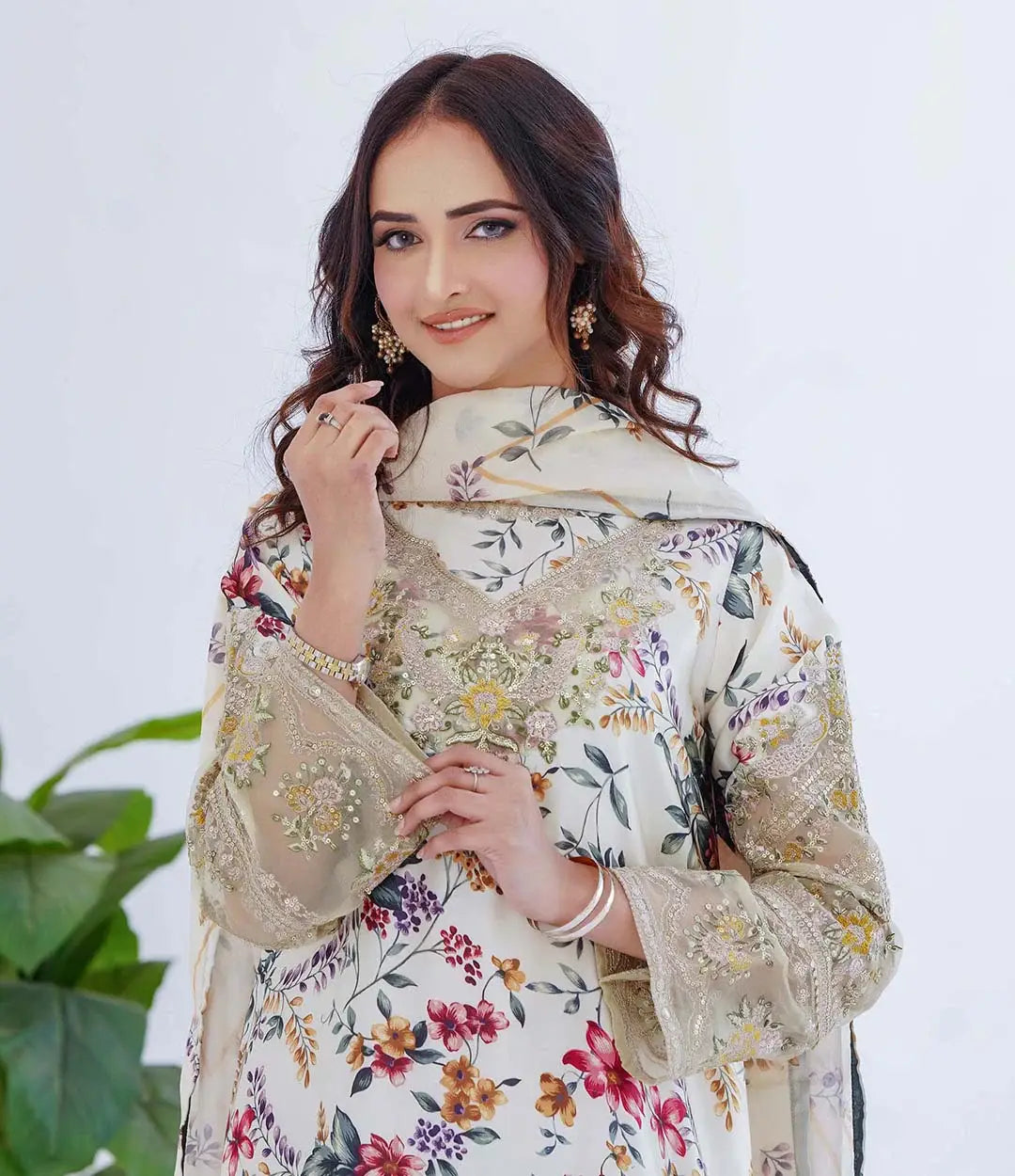 Soft Charmeuse 3-Piece Printed Suit (Ready to Wear) - S08