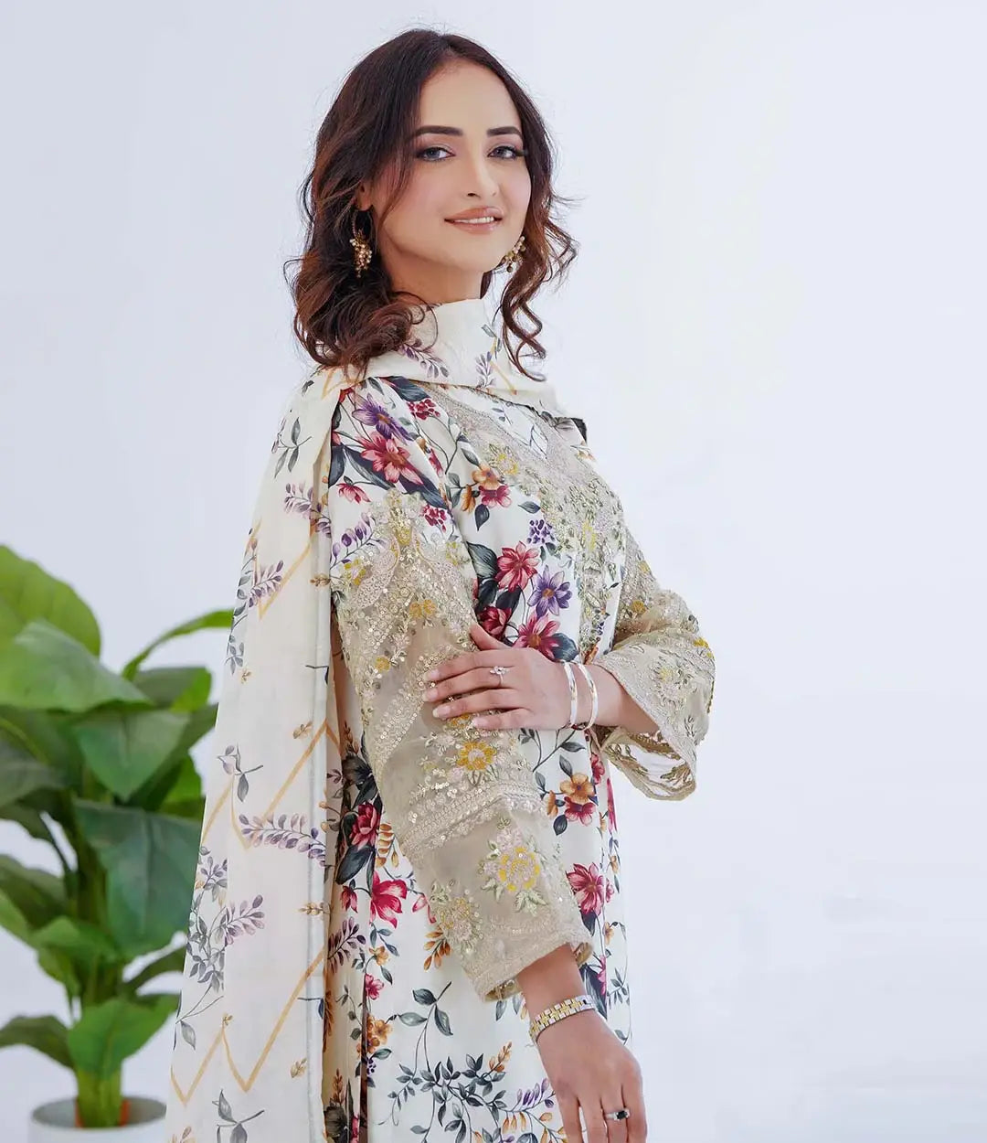 Soft Charmeuse 3-Piece Printed Suit (Ready to Wear) - S08