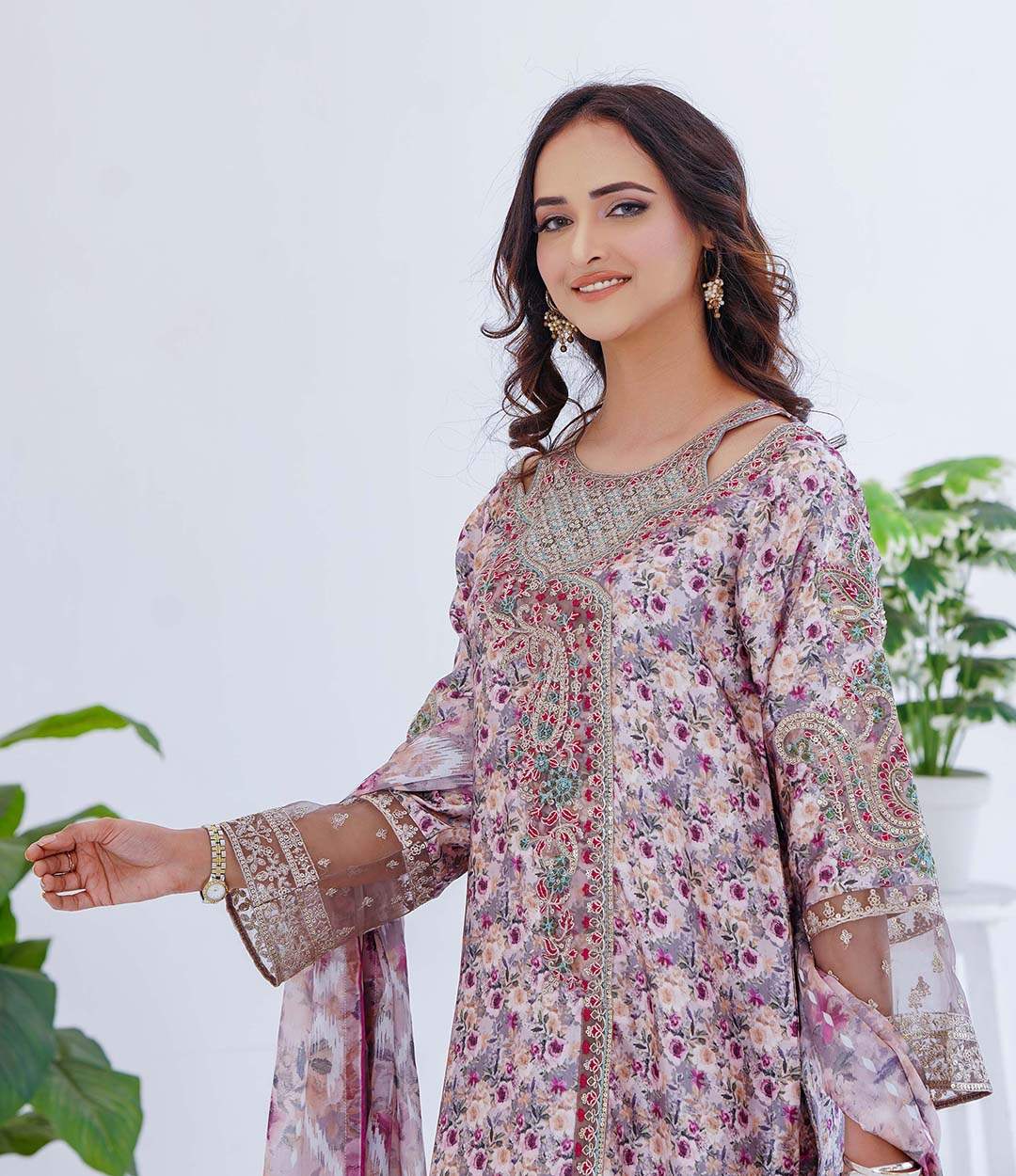 Soft Charmeuse  3-Piece Printed Suit (Ready to Wear) - S07