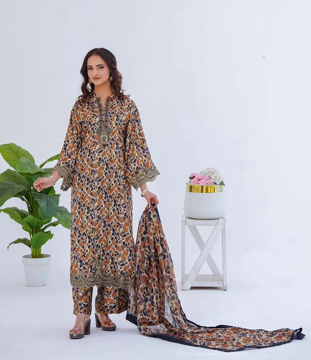 Silk 3-Piece Printed Suit (Ready to Wear)
