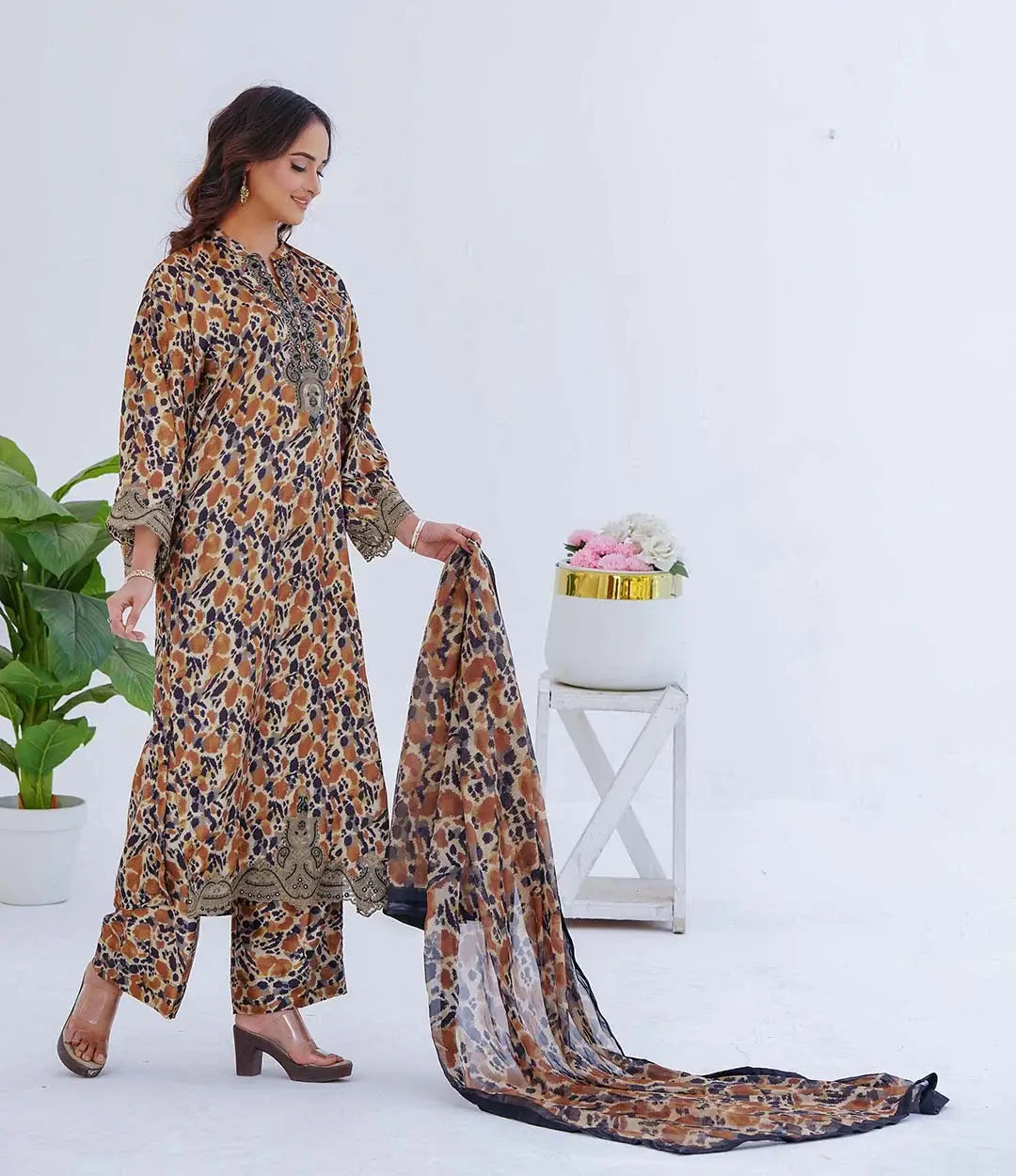 Silk 3-Piece Printed Suit (Ready to Wear)