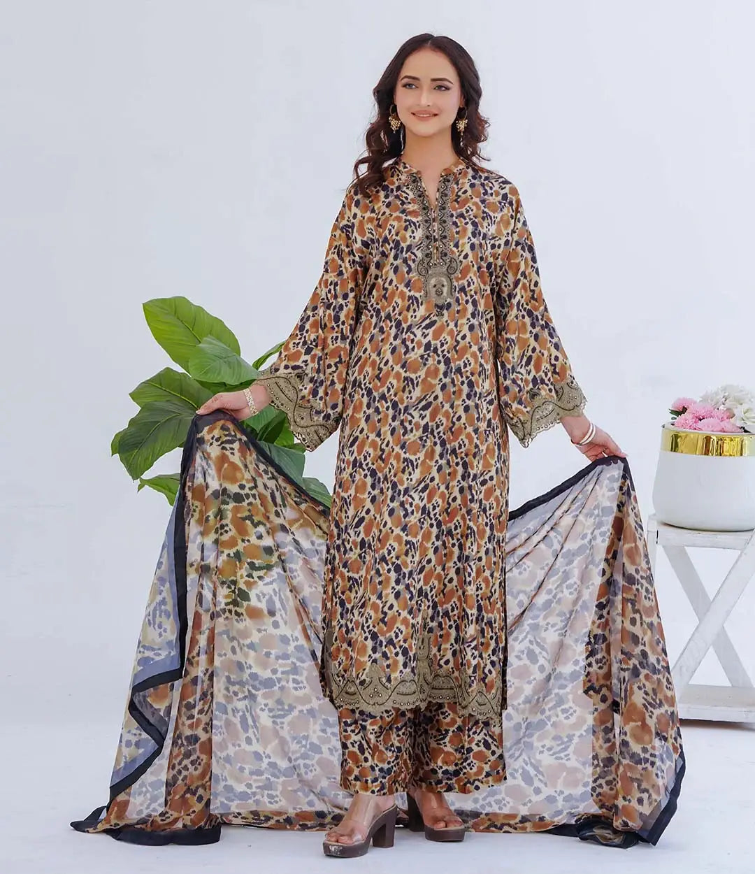 Silk 3-Piece Printed Suit (Ready to Wear)