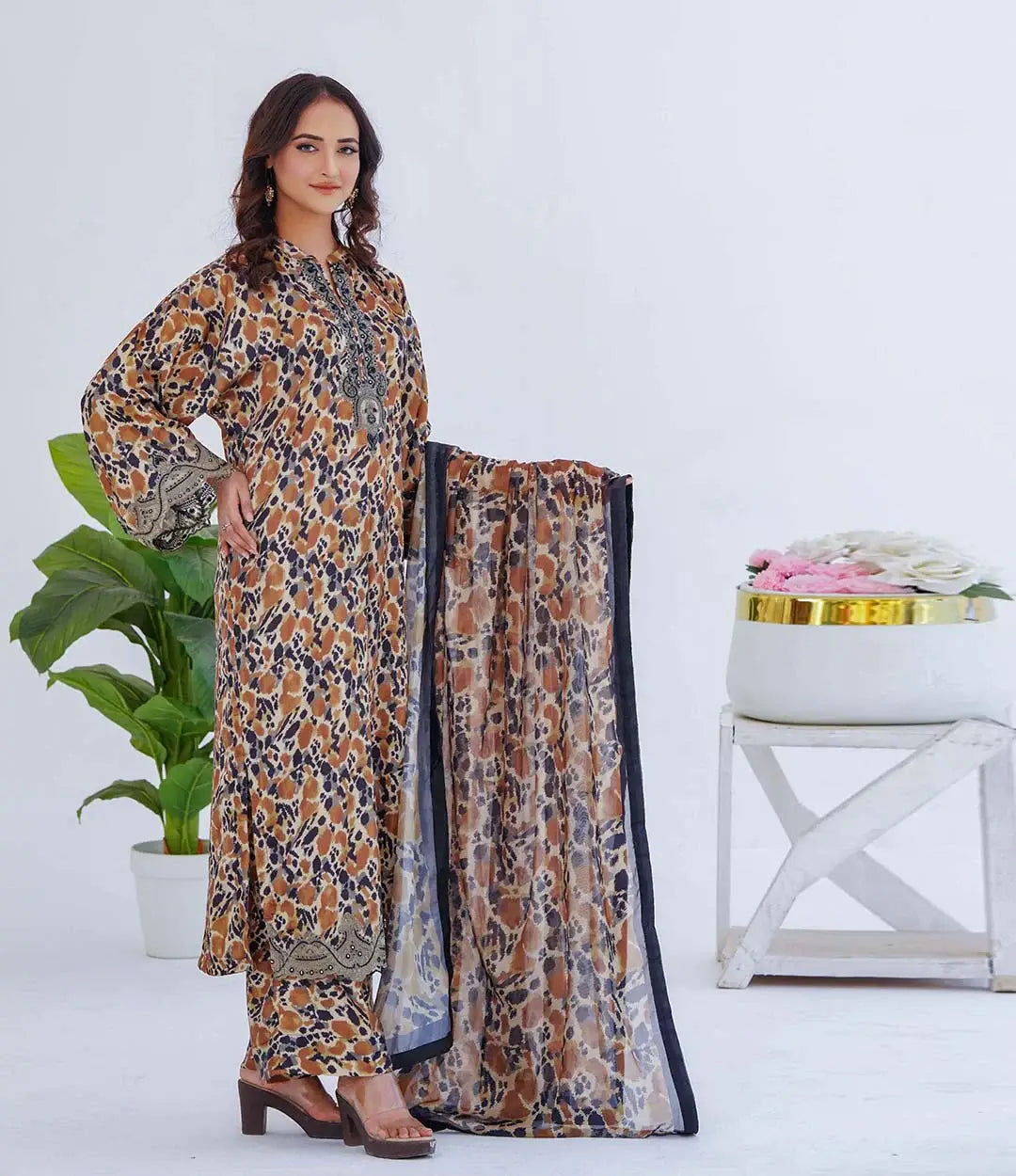 Silk 3-Piece Printed Suit (Ready to Wear)