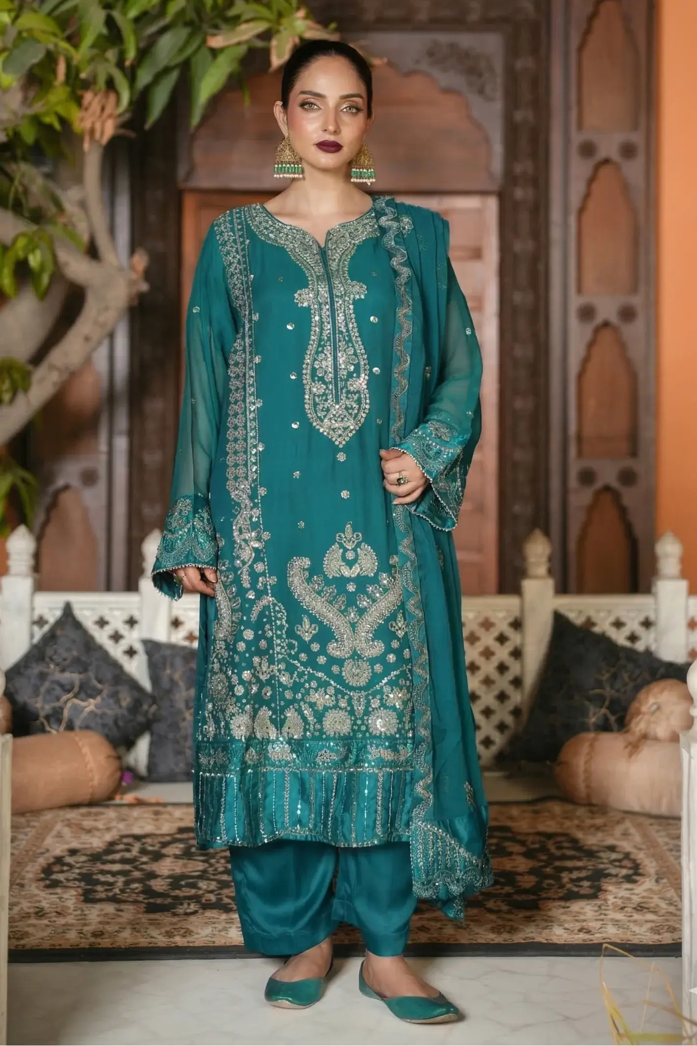 3-PC Embroidered Chiffon SLA-1-0096 (Ready to Wear)