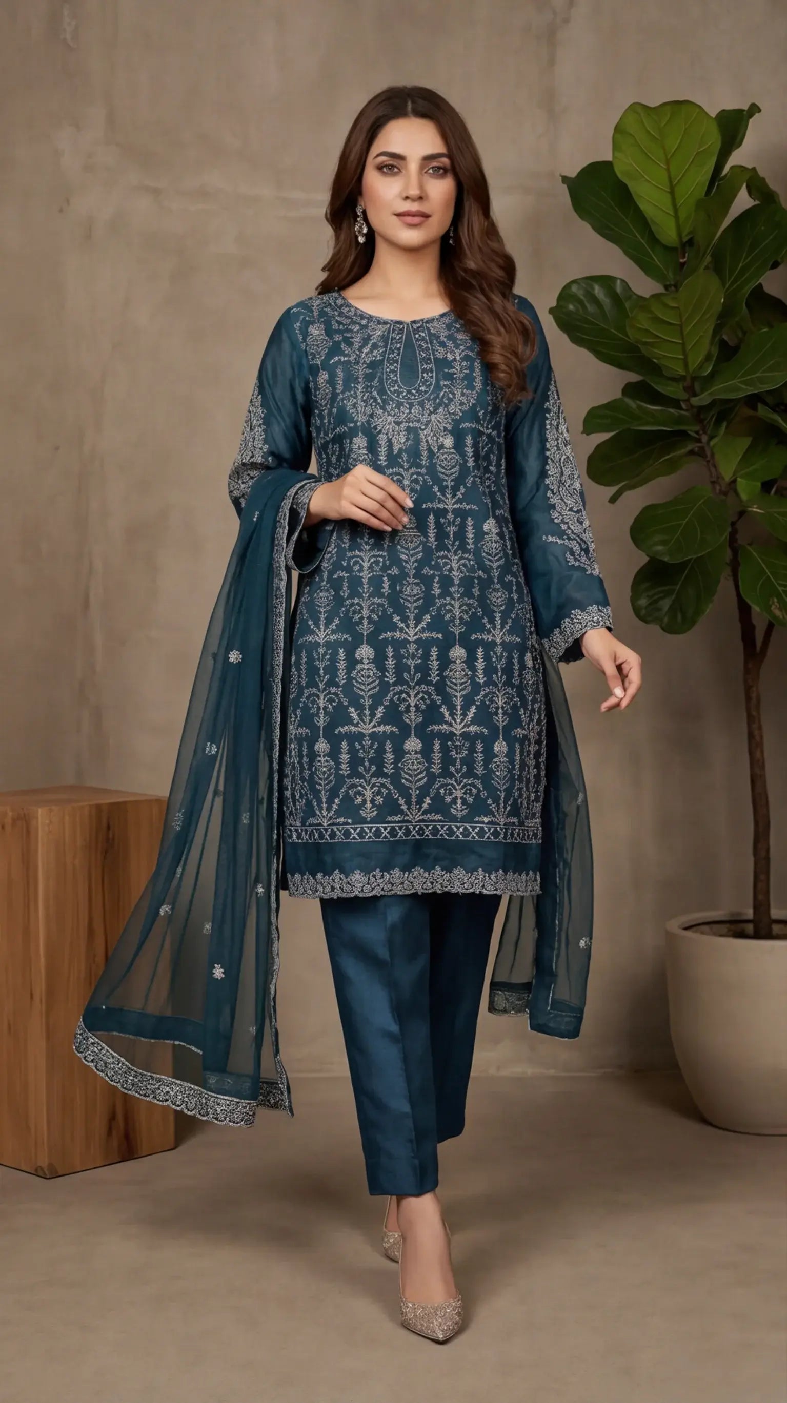 3-PC Embroidered  SLA-01-0091 (Ready to Wear)