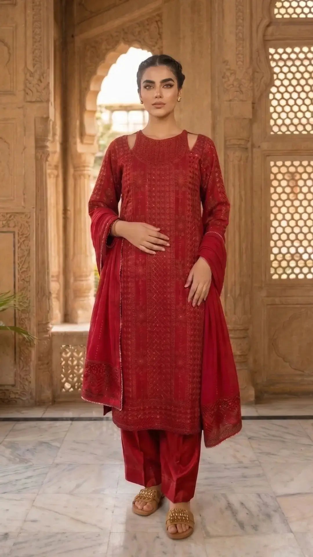 3-PC Embroidered Chiffon SLA-1-0098 (Ready to Wear)