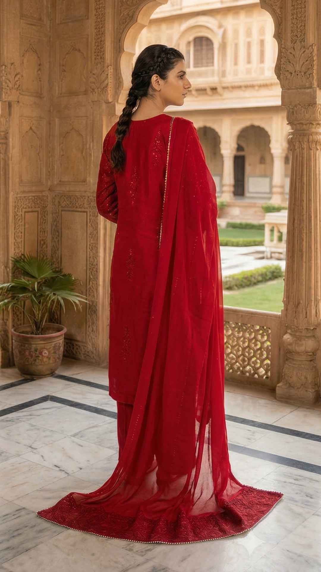 3-PC Embroidered Chiffon SLA-1-0098 (Ready to Wear)